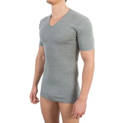 T-shirt 318 pur coton manches courtes col en V gris chiné - ref :  0318 6600