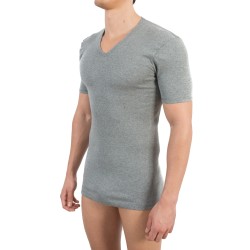 T-shirt 318 pur coton manches courtes col en V gris chiné - ref :  0318 6600
