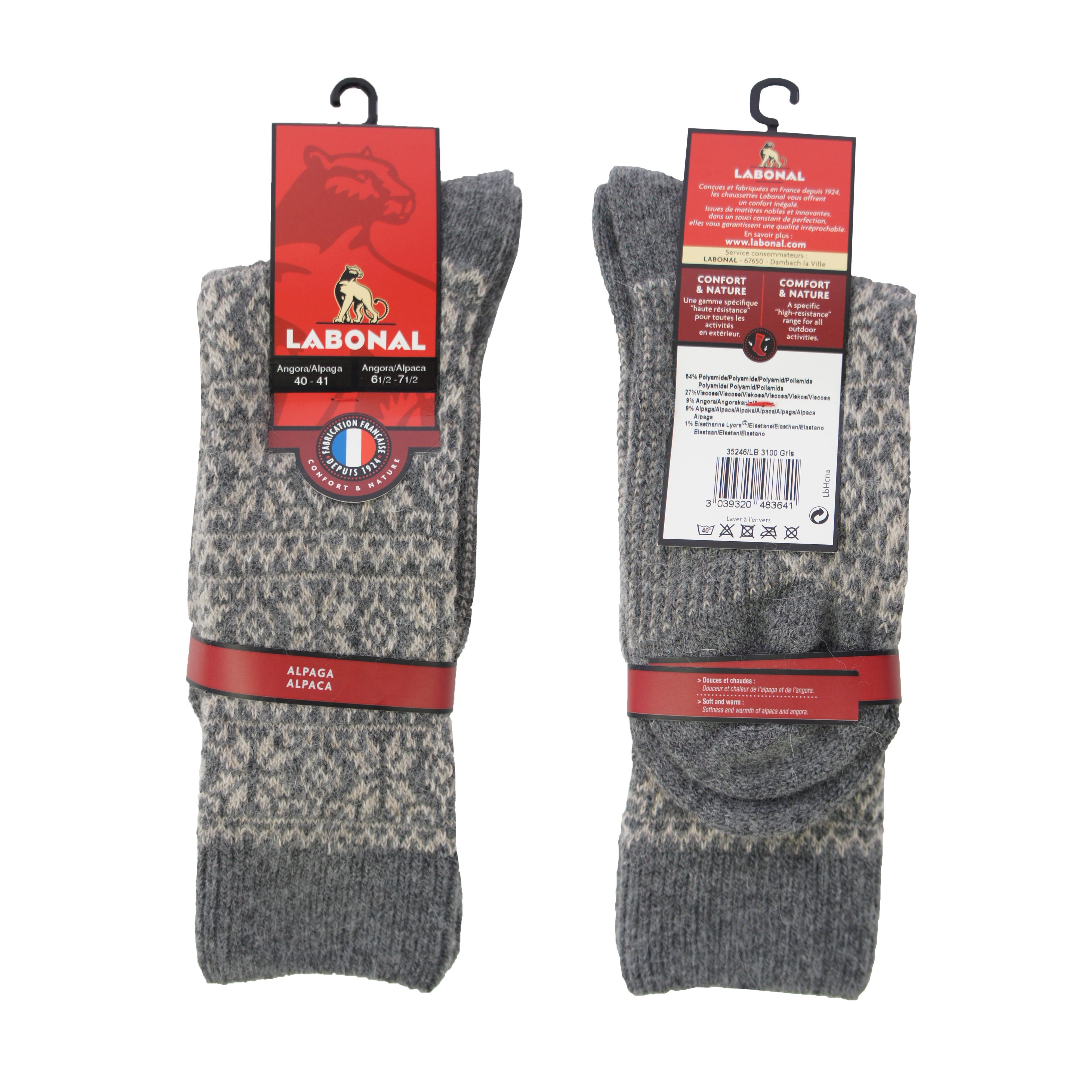 chaussettes laine cachemire LABONAL gris et anthracite