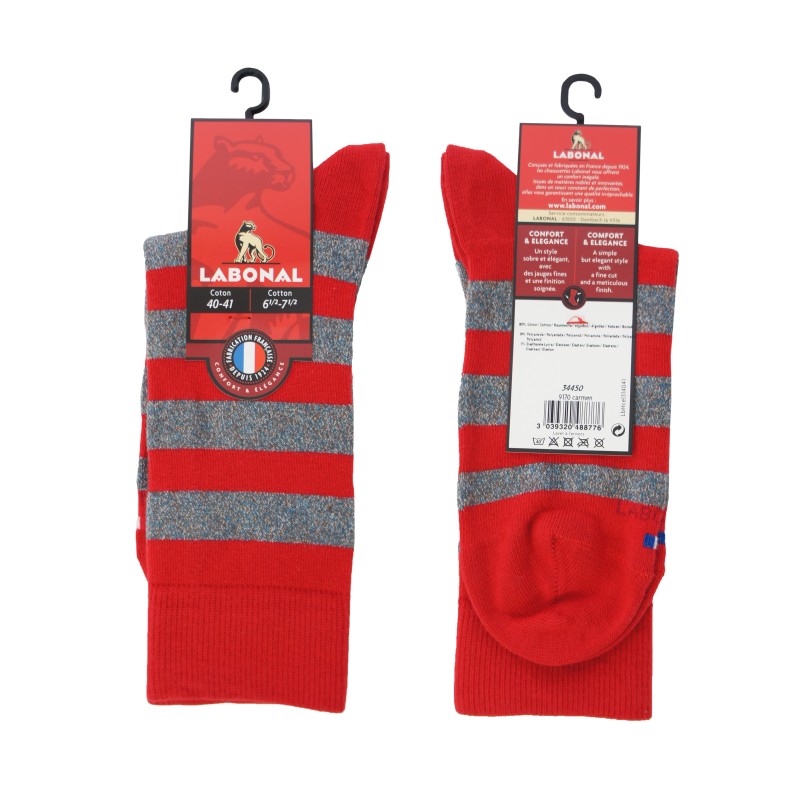 Chaussette rayée rouge Labonal vente chaussettes pour hommes La...