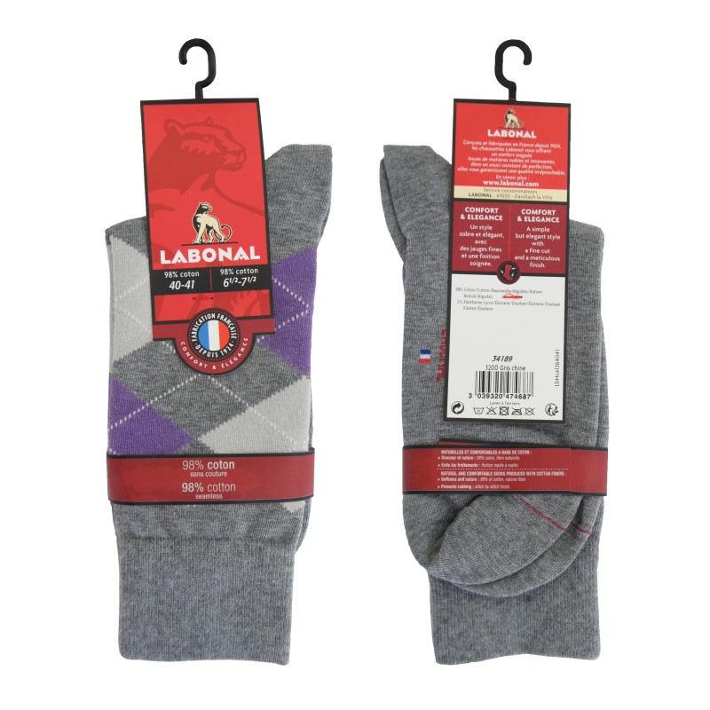  Mi-chaussettes Intarsia violet gris chiné - LABONAL 34189 3200 