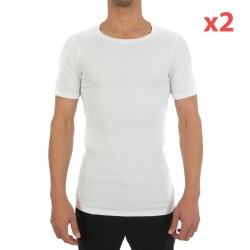 Blanco Cuello Redondo Dos Camisetas de Algodón (Lote de 2)
