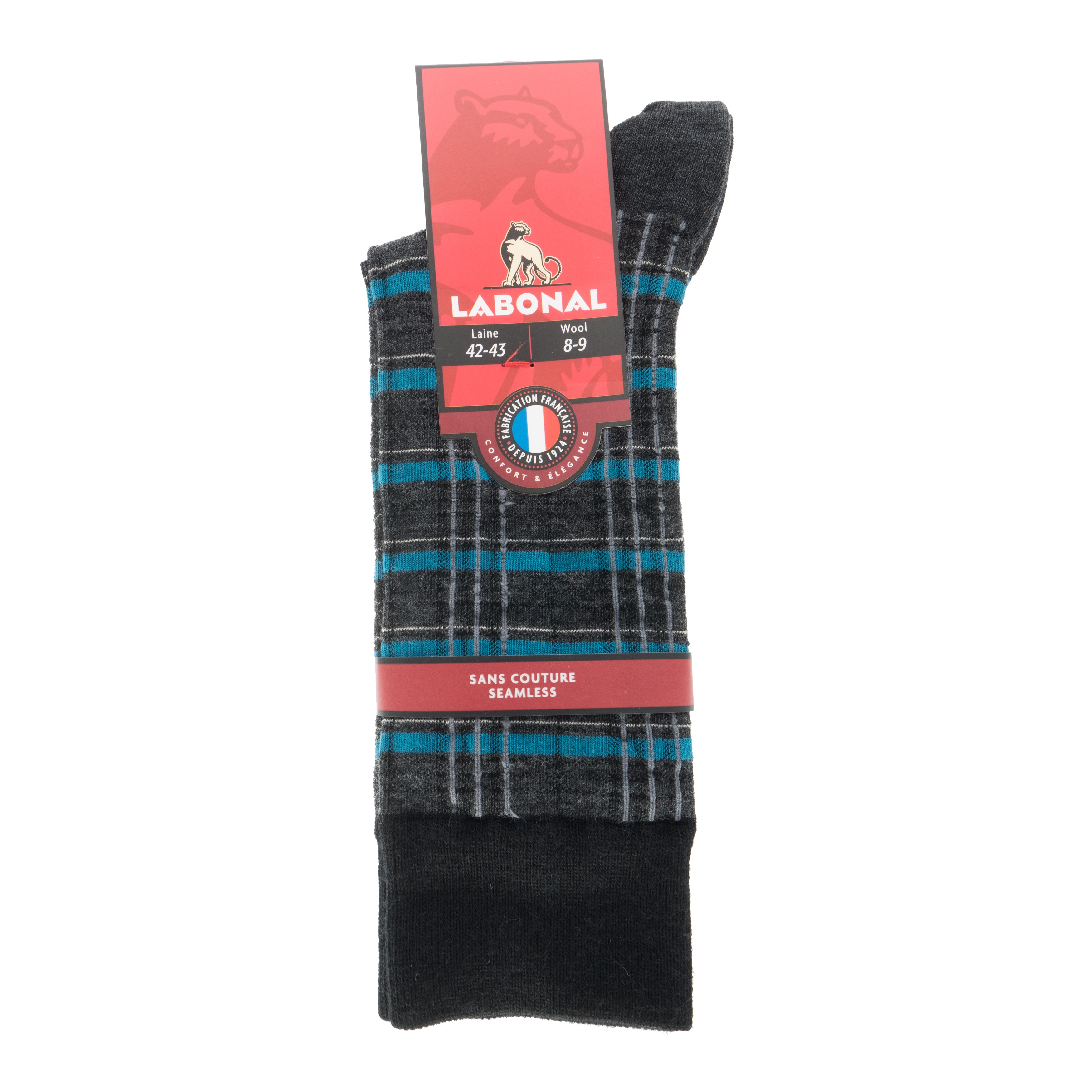 MI-CHAUSSETTES Carreaux laine - Sans couture - Anthracite - Labonal