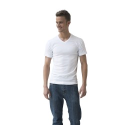acheter-des-articles-de-mode-pour-homme-Athéna-Lot de 2 T-shirts blancs, coton bio hypoallergénique, col en V - T-shirt manche