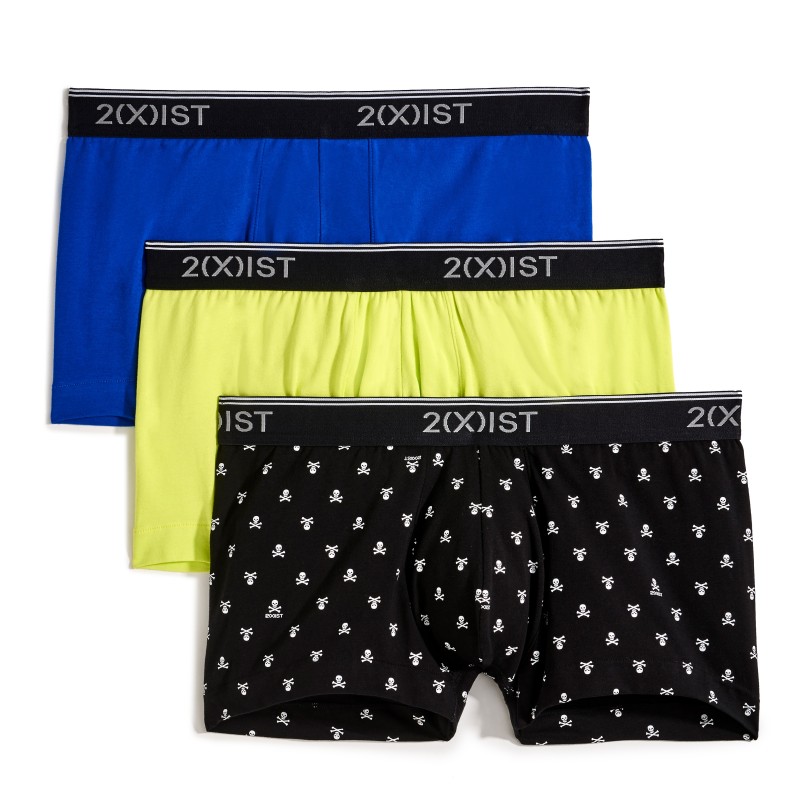  Men's Stretch Cotton No-Show Trunk 3-Pack - Noir - Bleu - Jaune - 2(X)IST 021333-05902 