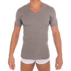 T-Shirt 318 in puro cotone manica corta scollo a V grigio mélange