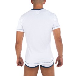  T-shirt blanc, encolure marine - BLUEBUCK TS-WF3 