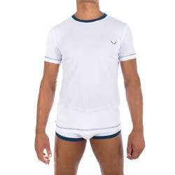  T-shirt blanc, encolure marine - BLUEBUCK TS-WF3 
