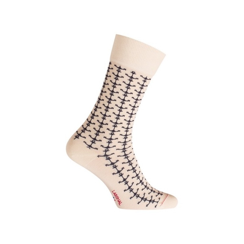  MI-CHAUSSETTES Ancres marin coton - Sans couture écru - LABONAL 34755 2400 