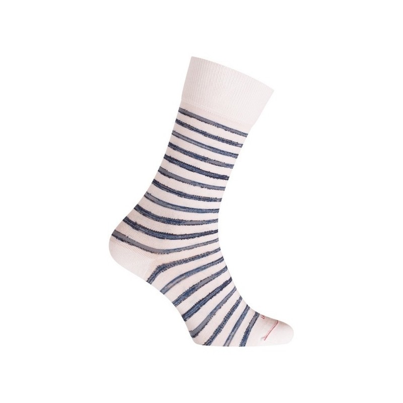  MI-CHAUSSETTES Rayures marin irrégulières coton - Sans couture - Marine/Rouge - LABONAL 34758 7000 