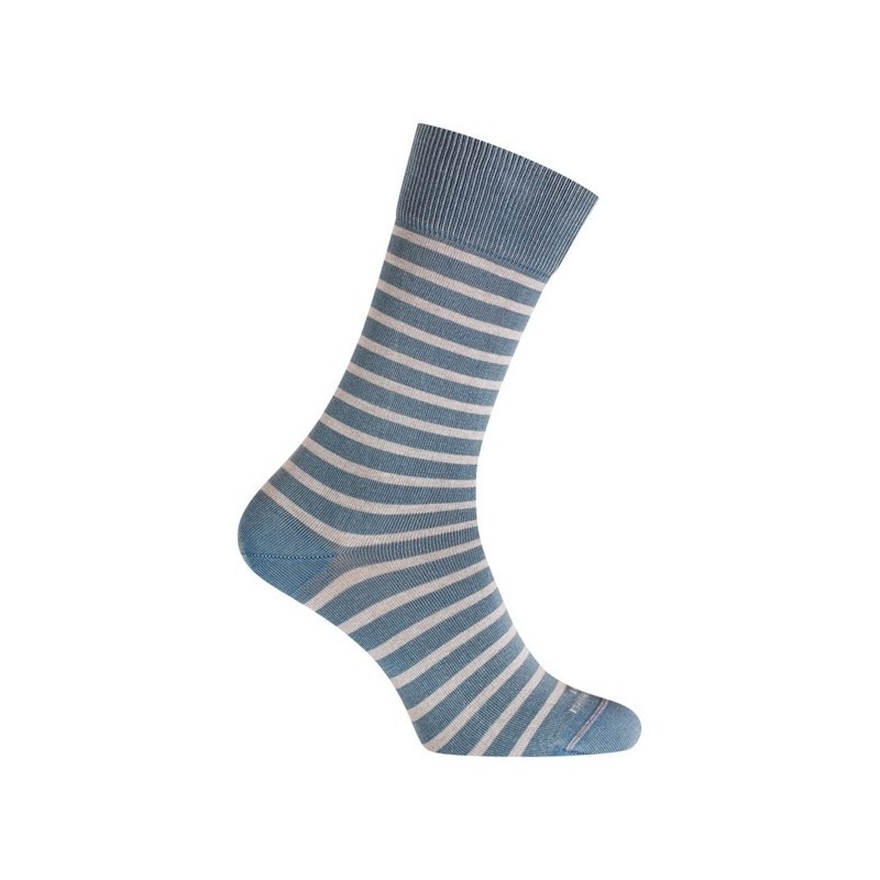  MI-CHAUSSETTES Rayures bicolores effet jean coton - Sans couture - Bleu jean/Blanc - LABONAL 34756 1100 