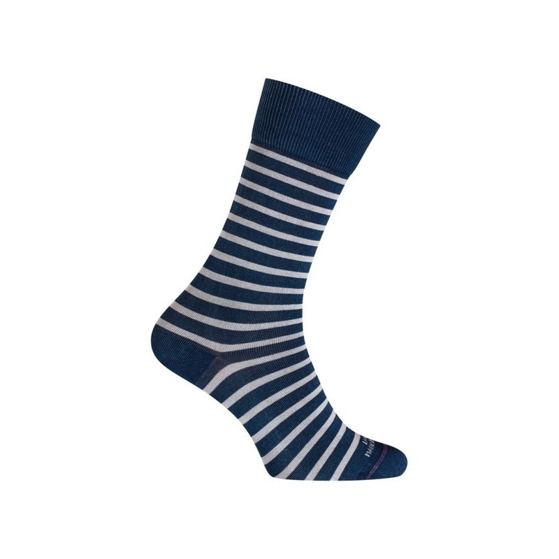  MI-CHAUSSETTES Rayures bicolores effet jean coton - Sans couture - Bleu indigo/Blancjean/Blanc - LABONAL 34756 1000 