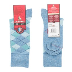  MI-CHAUSSETTES Intarsia effet mouliné coton - Sans couture - bleu - LABONAL 34768 1300 