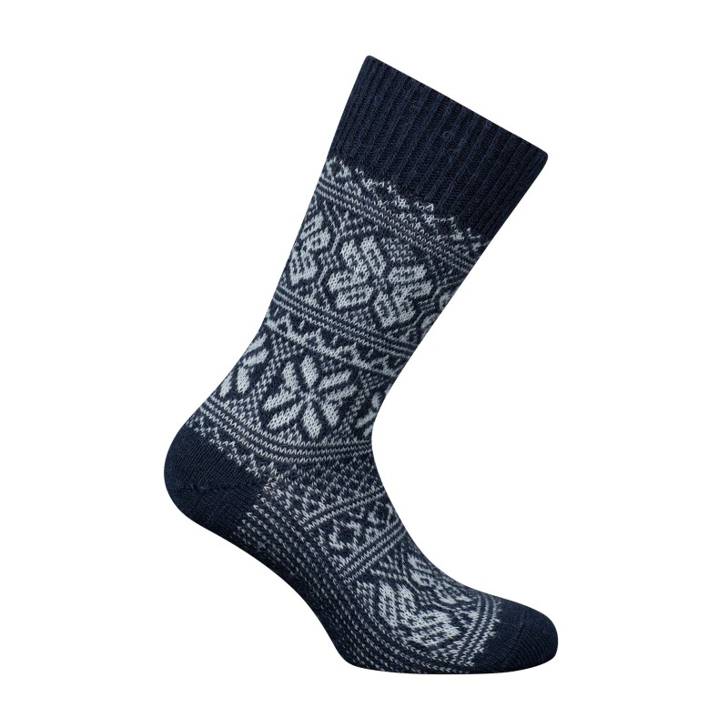  MI-CHAUSSETTES Grosses mailles motifs norvégien bicolores Alpaga et Acrylique Bleu - LABONAL 35256-1000 