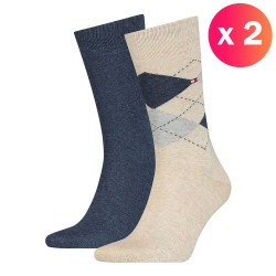  Lot de 2 paires de chaussettes écossais - beige & marine - TOMMY HILFIGER 100001495-050 