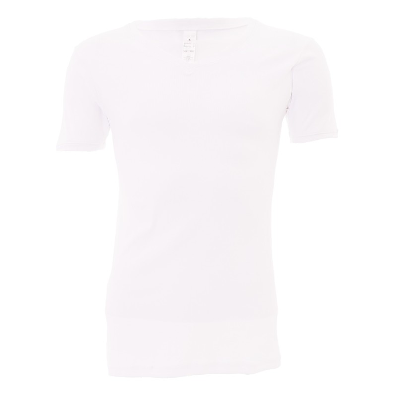  T-Shirt Col V Casual Rib - blanc - HOM 401426-0003 