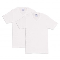 Manches courtes de la marque ATHÉNA - Lot de 2 T-shirts blancs, coton bio hypoallergénique, col en V - Ref : L220 0950
