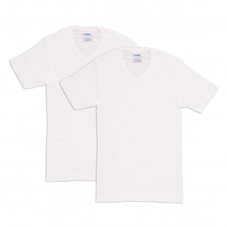 Juego de 2 camisetas blancas, algodón orgánico hipoalergénico, cuello en V