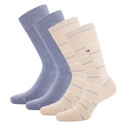  Lot de 2 paires de chaussettes à rayure - beige & bleu jeans - TOMMY HILFIGER 701218382-004 