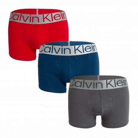  3er-Pack Boxershorts Steel Cotton - grau, rot und blau - CALVIN KLEIN NB3130A-109 