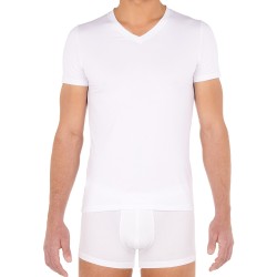  T-shirt col V Tencel Soft - blanc - HOM 402466-0003 