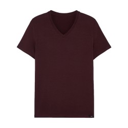  T-shirt col V Neck Tencel Soft - burgundy - HOM 402466-00ZQ 