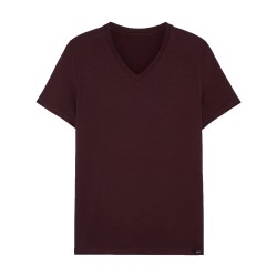  T-shirt col V Tencel Soft - bordeaux - HOM 402466-00ZQ 