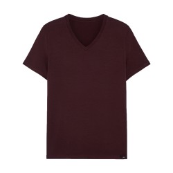  T-shirt col V Tencel Soft - bordeaux - HOM 402466-00ZQ 