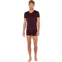  T-shirt col V Tencel Soft - bordeaux - HOM 402466-00ZQ 