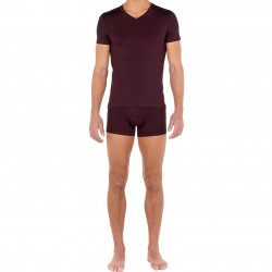  T-shirt col V Neck Tencel Soft - burgundy - HOM 402466-00ZQ 