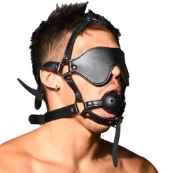  TROPHY BOY Head Harness Blindfold & Gag Andrew Christian - ANDREW CHRISTIAN 8802-BLK 