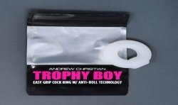  TROPHY BOY Easy Grip Cock Ring w/ Anti-Roll Andrew Christian - white - ANDREW CHRISTIAN 8530-WHT 