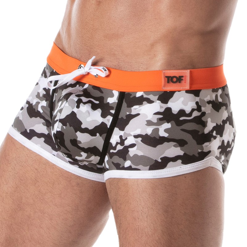 Boxer, shorty de bain de la marque TOF PARIS - Boxer de bain taille basse Iconic - Camouflage gris - Ref : TOF207G