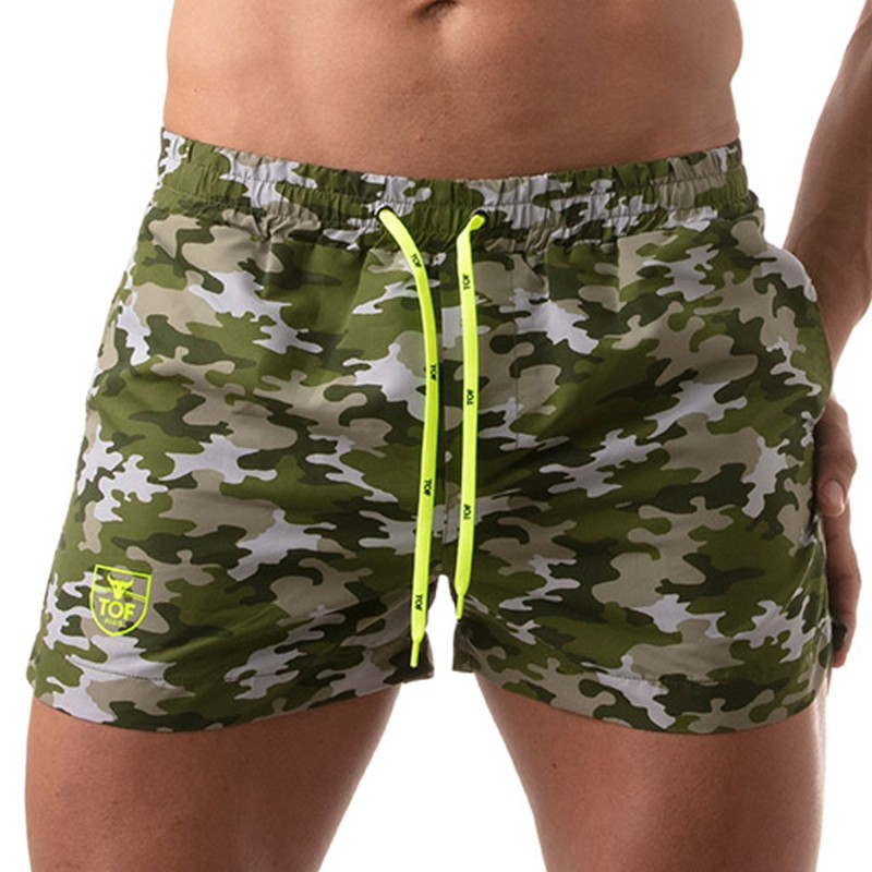 Short de bain de la marque TOF PARIS - Bermuda de bain Iconic Tof Paris - Camouflage Kaki - Ref : TOF209K