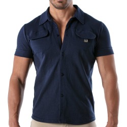 Camicia del marchio TOF PARIS - Camicia a maniche corte Patriot Tof Paris - Blu Navy - Ref : TOF219BU