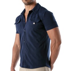 Camicia del marchio TOF PARIS - Camicia a maniche corte Patriot Tof Paris - Blu Navy - Ref : TOF219BU