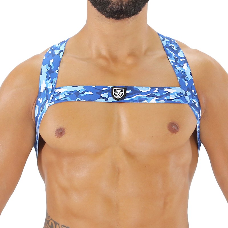 Geschirr der Marke TOF PARIS - Fetish Elastic Harness TOf paris - Camouflage Blau - Ref : H0017CBU