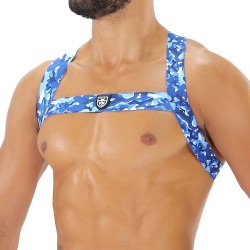 Geschirr der Marke TOF PARIS - Fetish Elastic Harness TOf paris - Camouflage Blau - Ref : H0017CBU