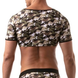 Kurze Ärmel der Marke TOF PARIS - Crop top Iconic Tof Paris - Camouflage Khaki - Ref : TOF212K