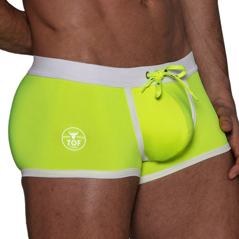 Boxer corti, bagno Shorty del marchio TOF PARIS - Boxer da bagno a vita bassa Neon Tof Paris - Giallo fluo - Ref : TOF268J