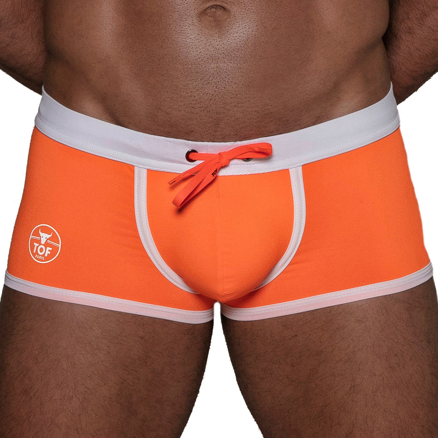 Short de bain uni orange fluo taille S à XXL