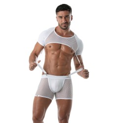 Boxer, shorty de la marque TOF PARIS - Boxer effet jockstrap en résille Circuit Tof Paris - Blanc - Ref : TOF239B