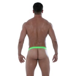 Tanga de la marca TOF PARIS - Tanga sin cuerda en rejilla Circuit - Negro/Verde Fluo - Ref : TOF233NV