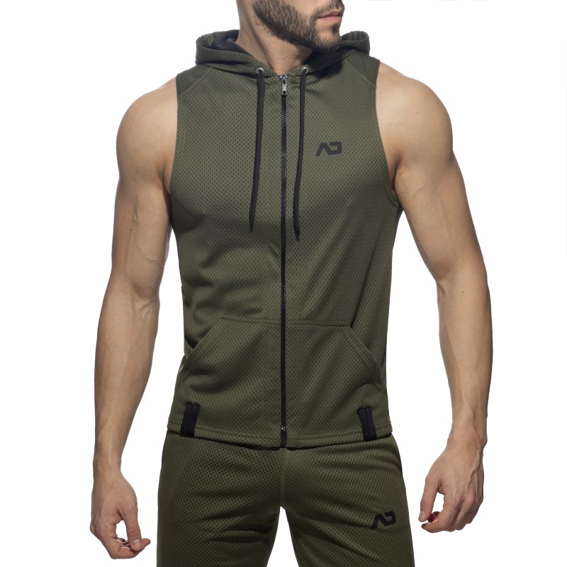 Veste de la marque ADDICTED - Sleeveless loop-mesh hoody - kaki - Ref : AD355 C12