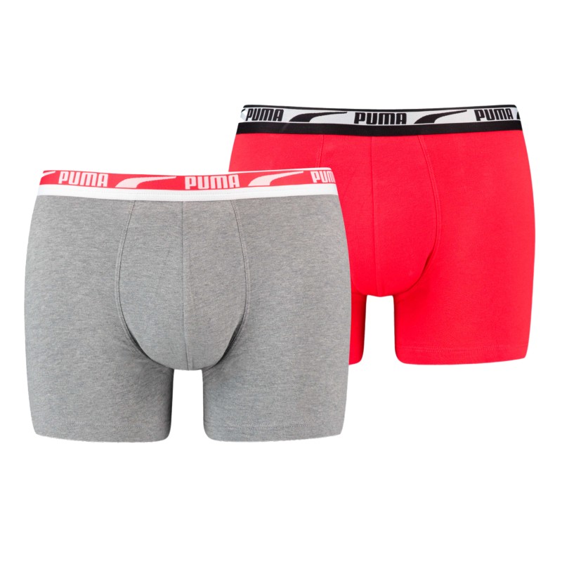 Boxer, shorty de la marque PUMA - Lot de 2 boxers Multi logo PUMA - gris et rouge - Ref : 701219366 004