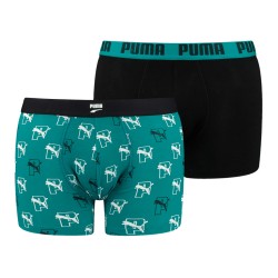 Pantaloncini boxer, Shorty del marchio PUMA - Set di 2 boxer con stampa integrale e logo felino PUMA - nero e verde - Ref : 7012
