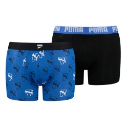 Boxershorts, Shorty der Marke PUMA - Boxershorts im 2er-Pack mit Allover-Print und Katzenlogo PUMA - schwarz und blau - Ref : 70