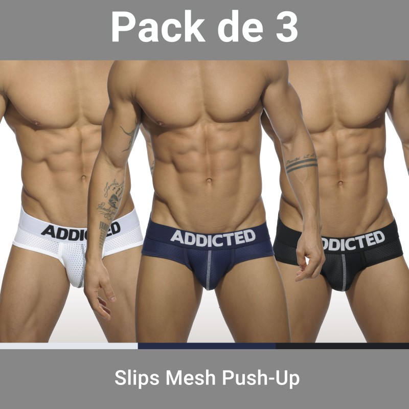 Jock strap de la marque ADDICTED - Lot de 3 slips Mesh Push up - Ref : AD475P C3COL 