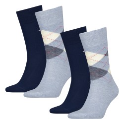 Calcetines de la marca TOMMY HILFIGER - Pack de 2 pares de calcetines con diseño liso y de cuadros Tommy - azul claro & navy - R