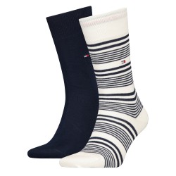 Calcetines de la marca TOMMY HILFIGER - Lot de 2 paires de chaussettes Classics - blanc rayé & bleu marine foncé - Ref : 7012221